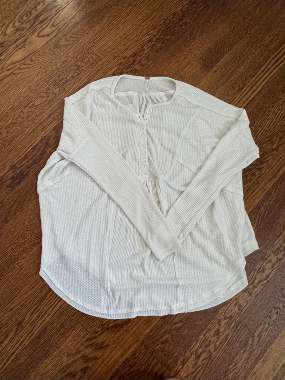 Free People White Long Sleeve Leo Henley Tee